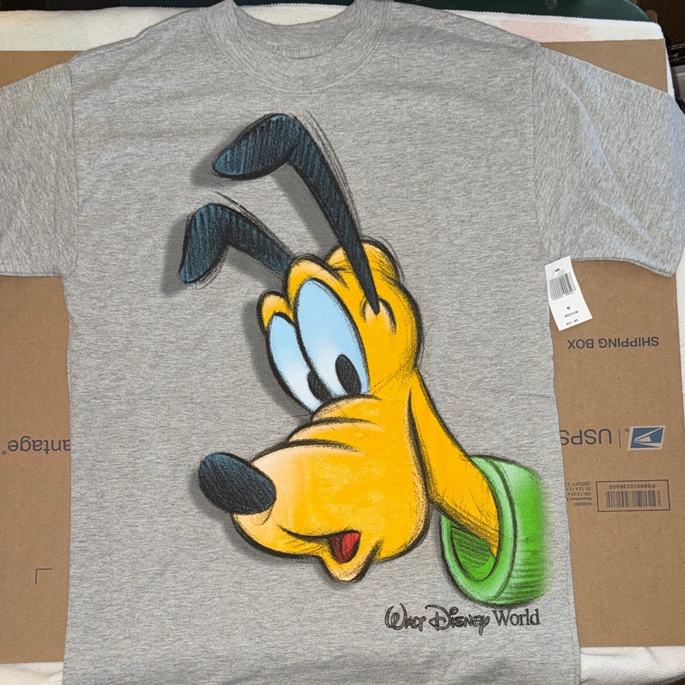 Hanes Gray Kids Tee with Yellow Pluto Graphic